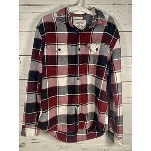American Eagle Flannel Long Sleeve Button Up Shirt Mens Small Red Tartan Plaid